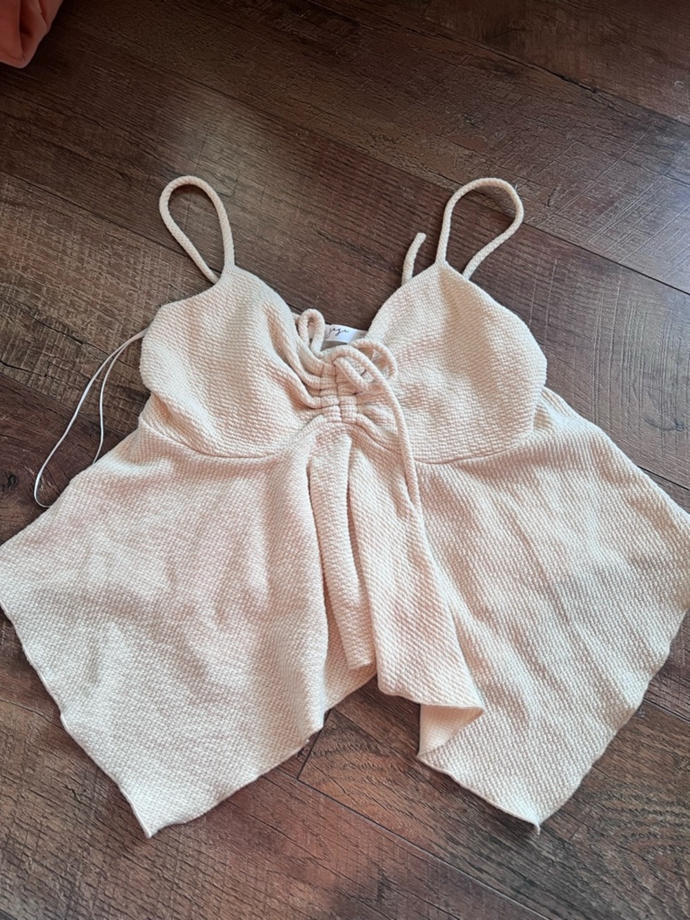 gaze Cream Tie-Front Textured Cami